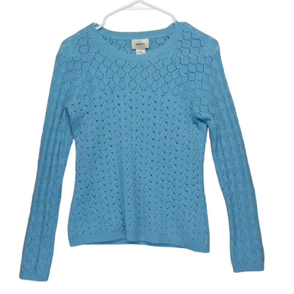 Neiman Marcus Sweater Womens Size M Cashmere Blend Blue Shimmery